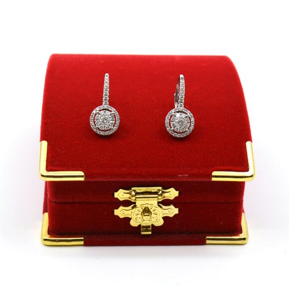 Diamond Halo Cluster Drop Earrings (3/4 ct. t.w.) in 14k White Gold - Picture 1 of 7